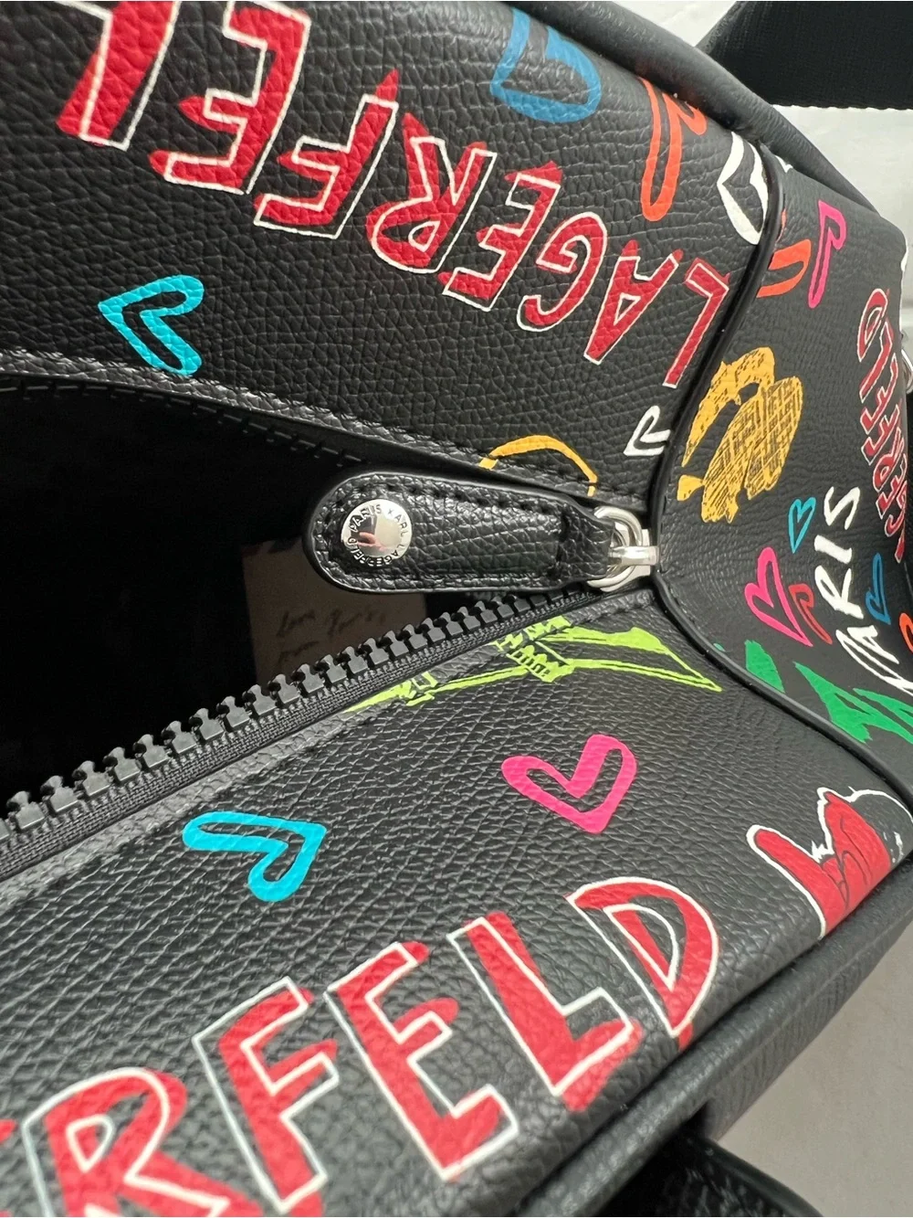 Karl Lagerfeld  Black Mini Backpack with Multicolor Graffiti